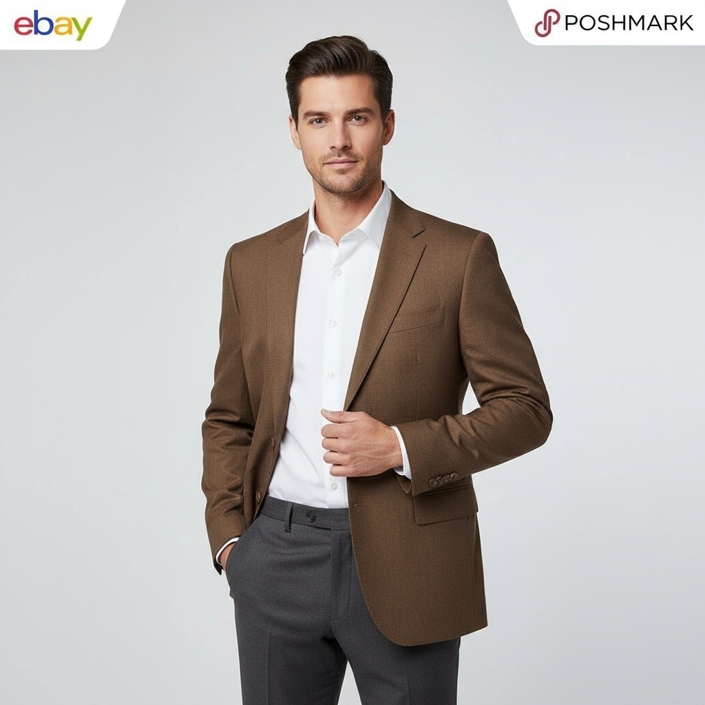 Burberry Men's Blazer Us 40 - 100% Virgin Wool - Brown 3-Button Sport Coat